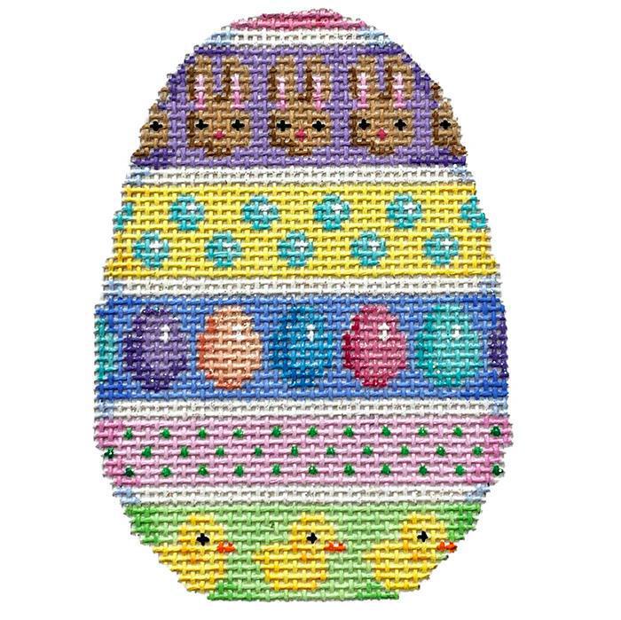 Bunnies Eggs Chicks Striped Egg (by Bradley Needlepoint) EG336