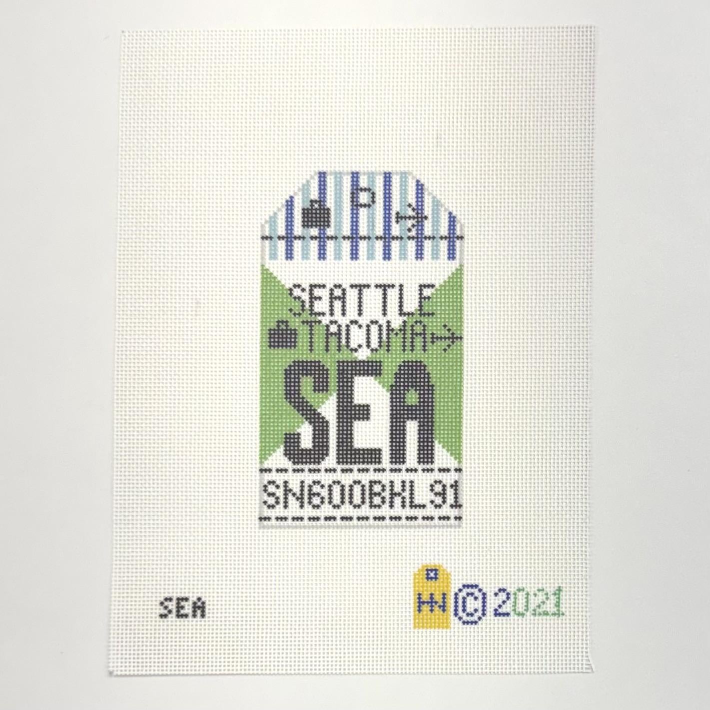Seattle Tacoma (SeaTac) Luggage Tag (by Hedgehog Needlepoint)