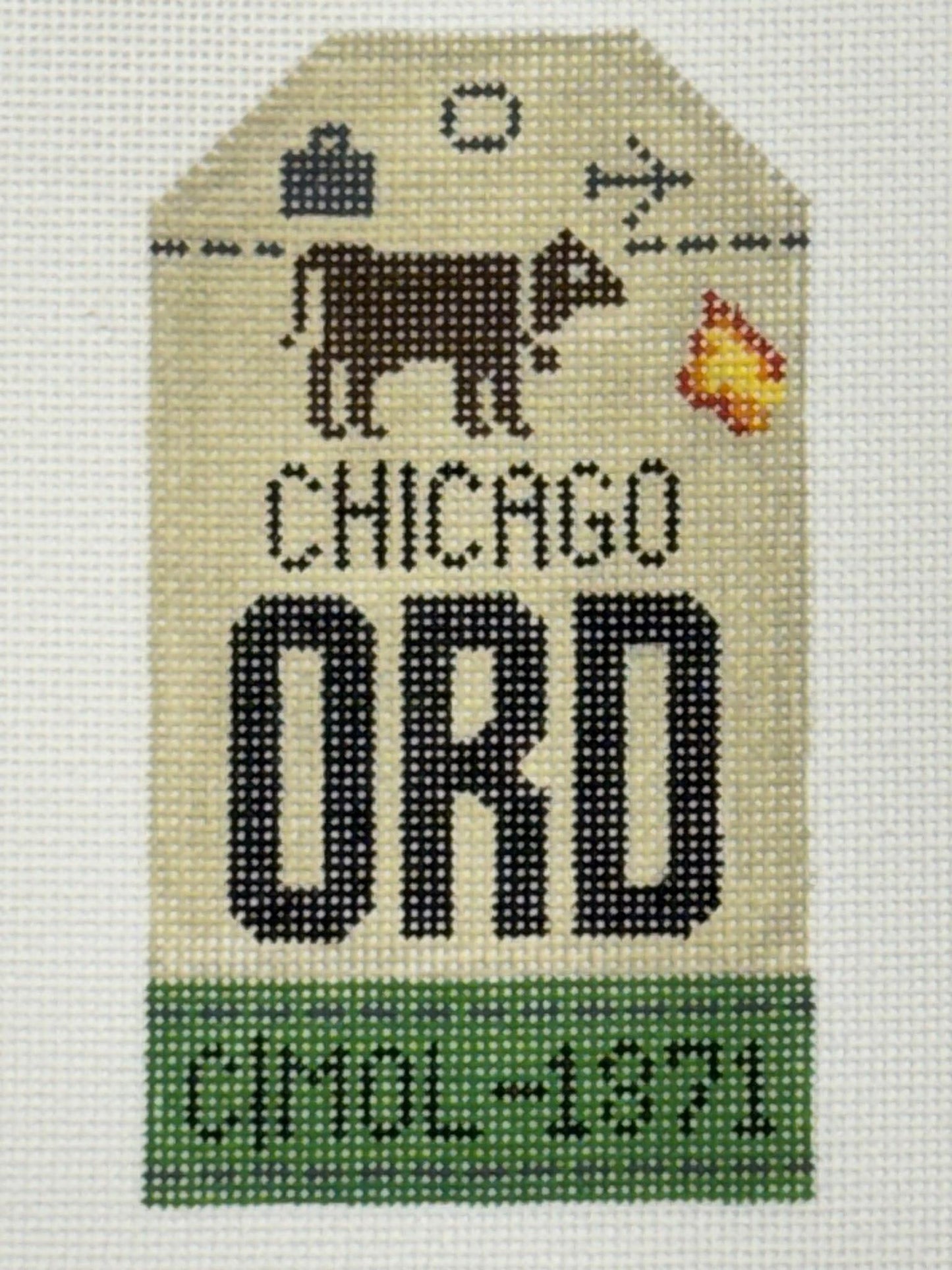 Chicago Luggage Tag (by Hedgehog Needlepoint)