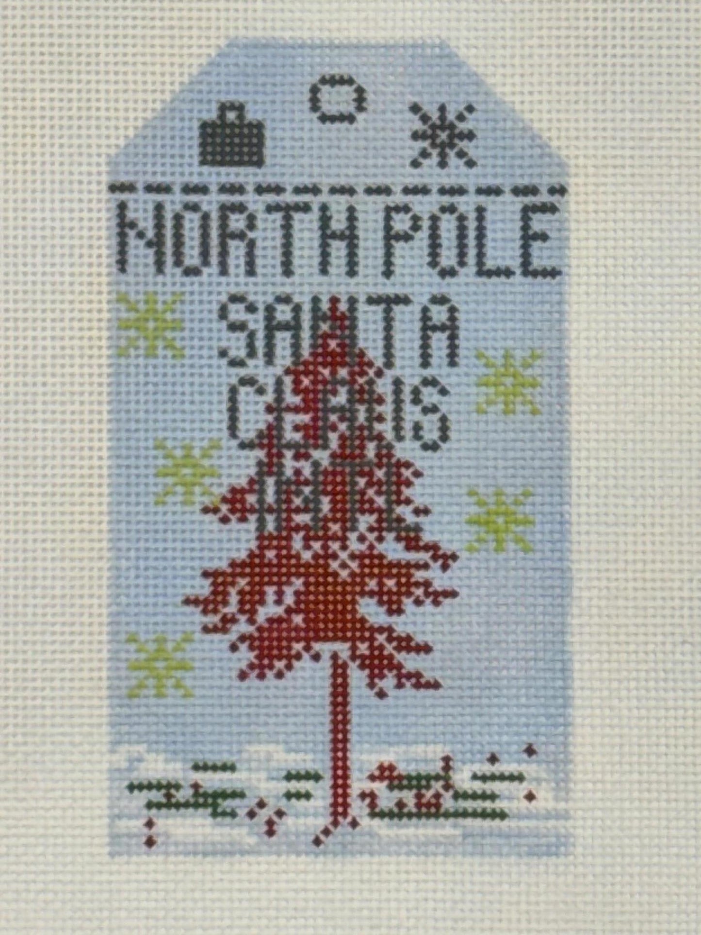 North Pole Luggage Tag (by Hedgehog Needlepoint)