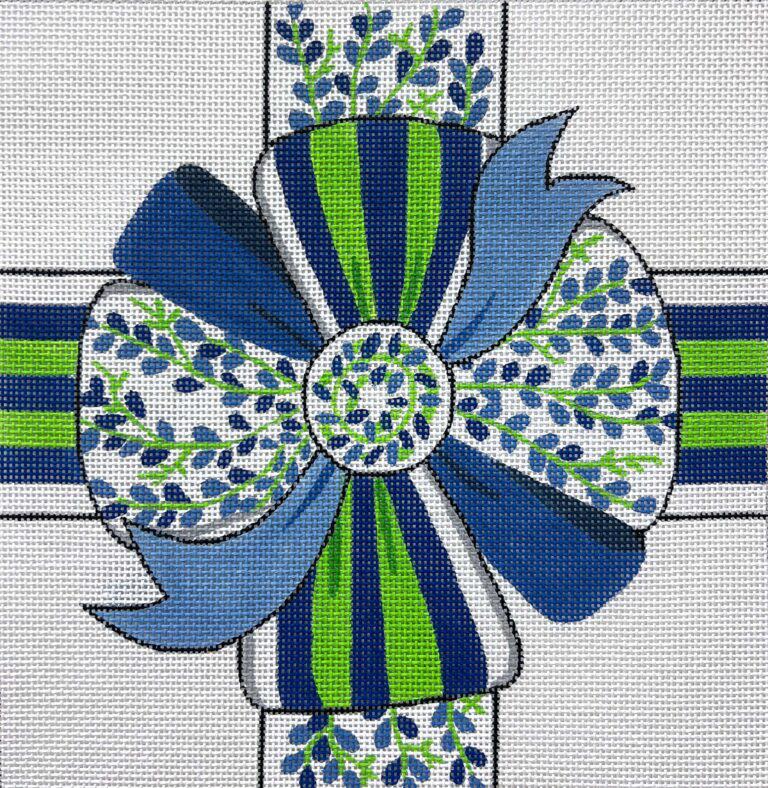 Blue & Green Floral Bow (by Alice Peterson) - 4696