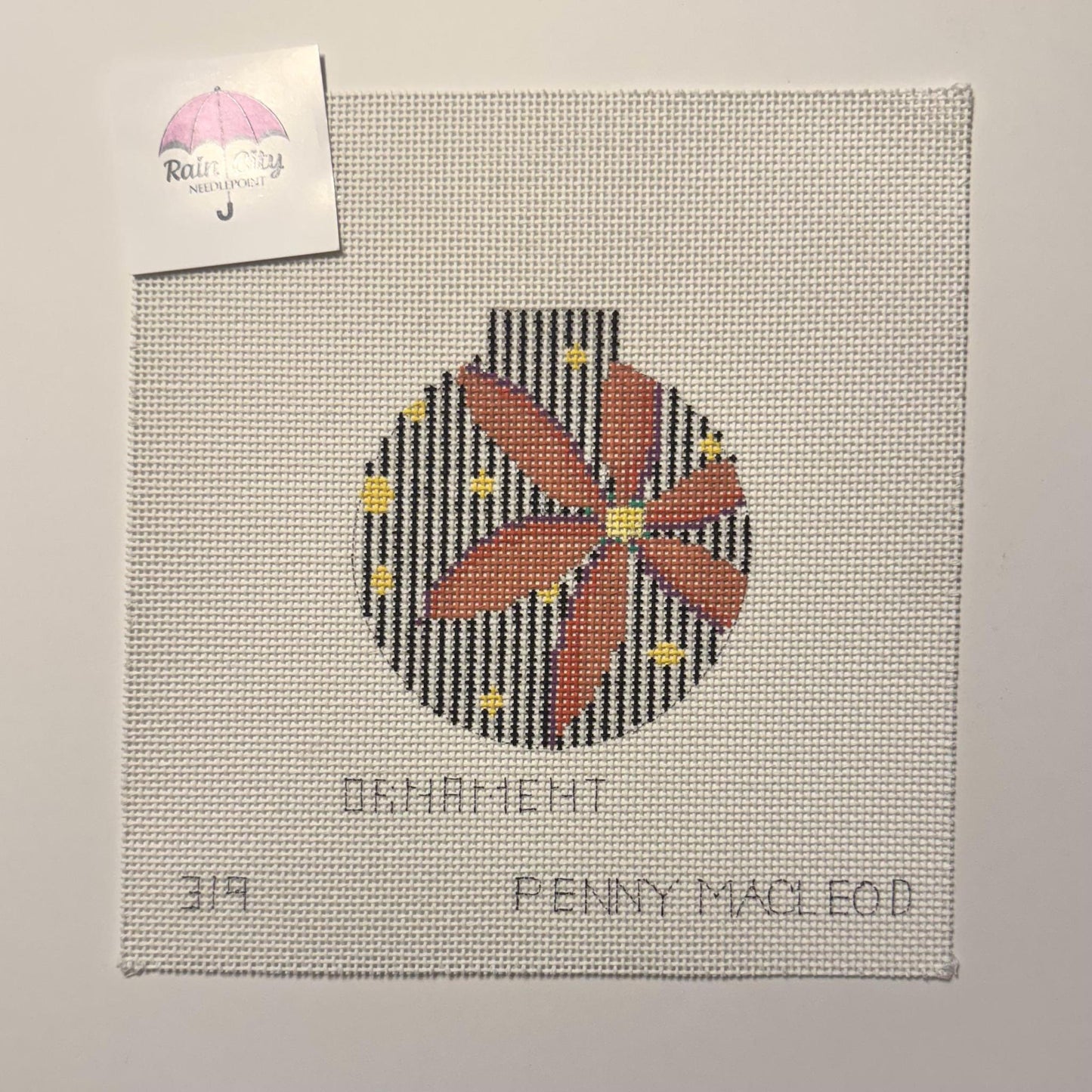 Orange Flower on Stripes Ornament (by Penny MacLeod)