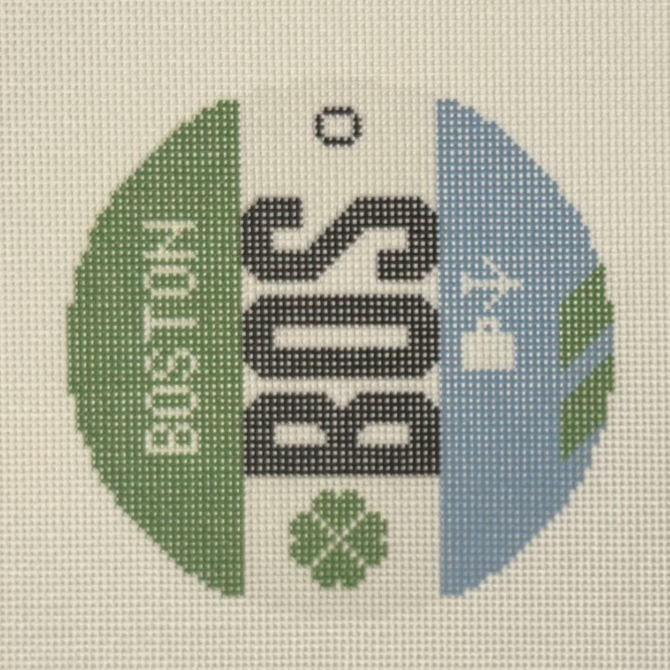 Paris Airport Round Retro Luggage Tag (by Hedgehog Needlepoint)