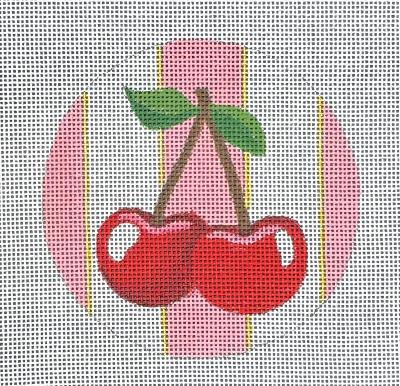 Pink Stripe Cherry Ornament (by Raymond Crawford) - HO-2751