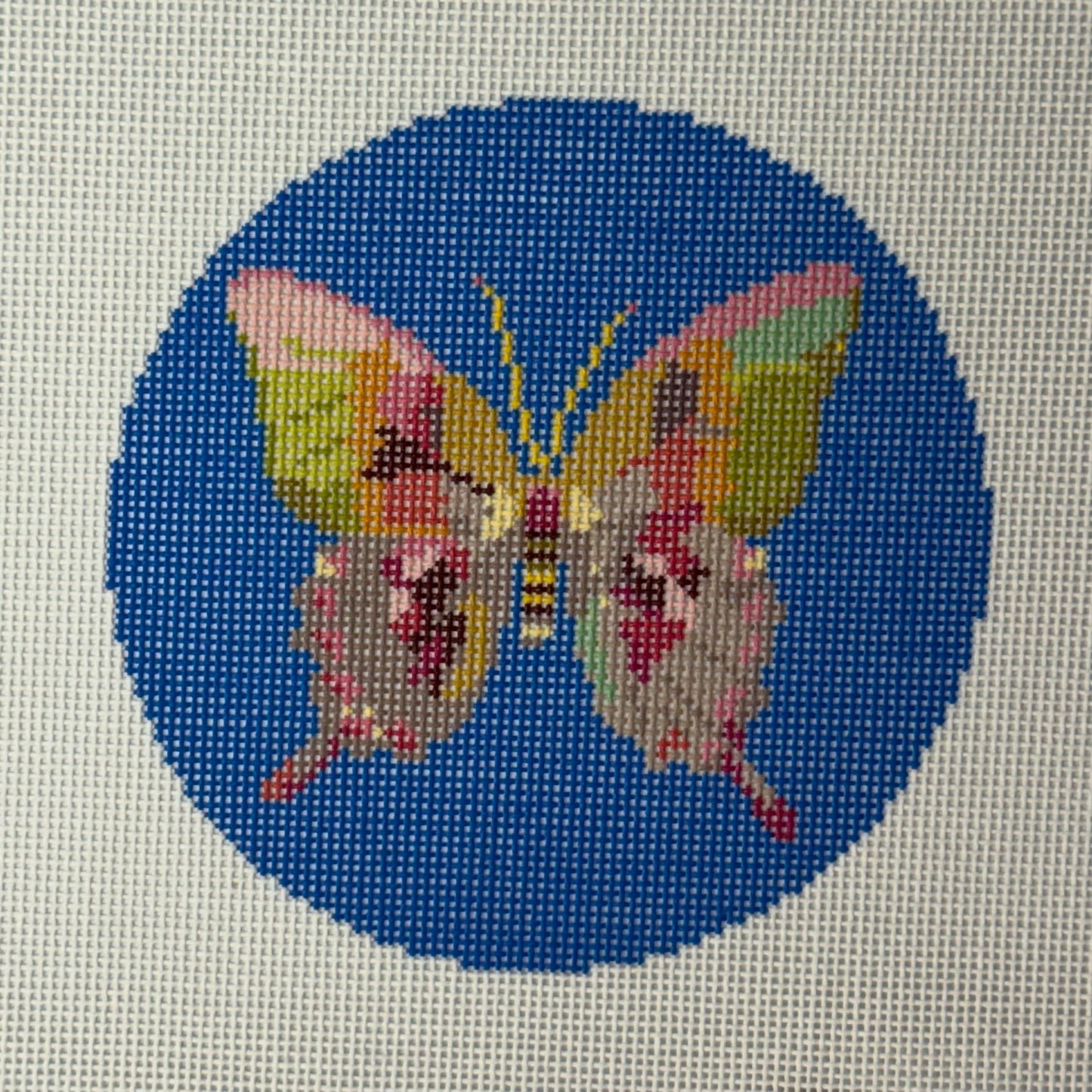 Gold & Green Butterfly on Blue (by Nash & Daughters Needlepoint)