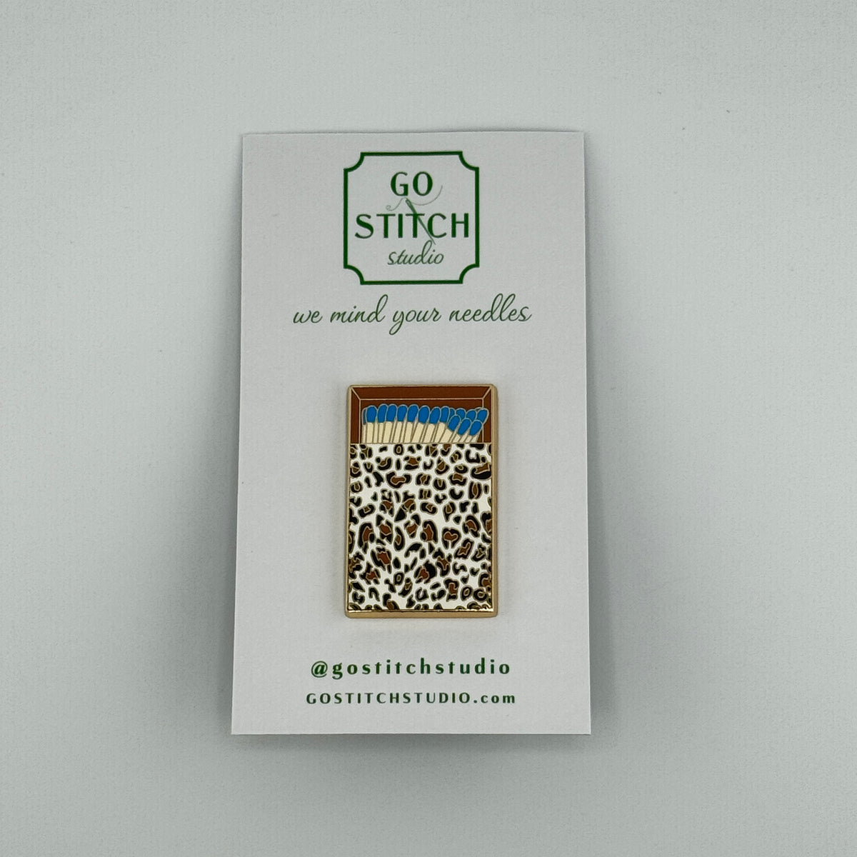 Blue Leopard Print Matchbox Needle Minder
