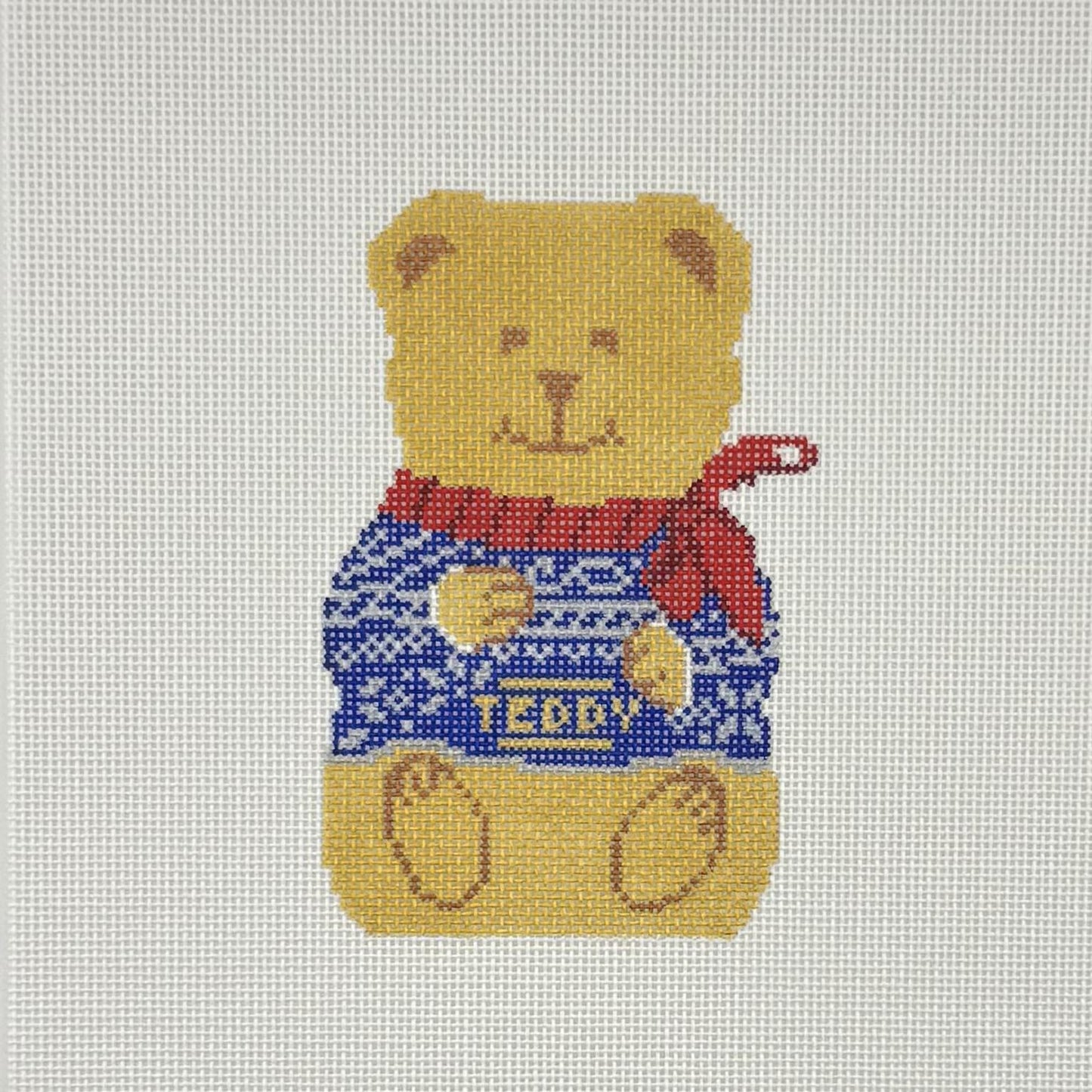 Chocolate Teddy Bear - Blue Sweater (by Pinpoint Needlepoint)