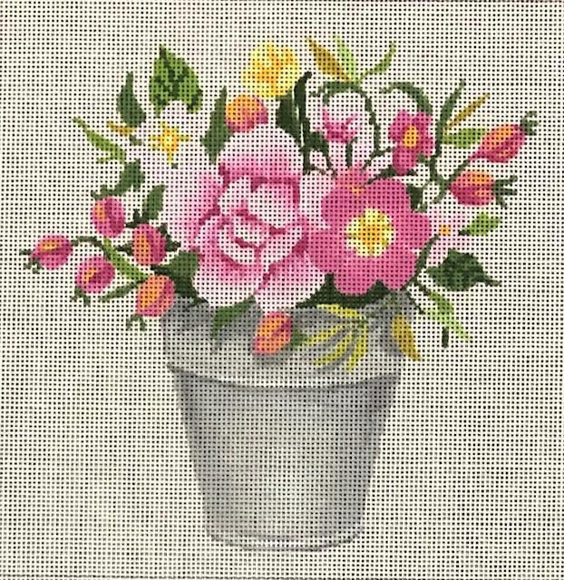 Pink Flowers in Pot (by A Stitch In Time) ASIT467