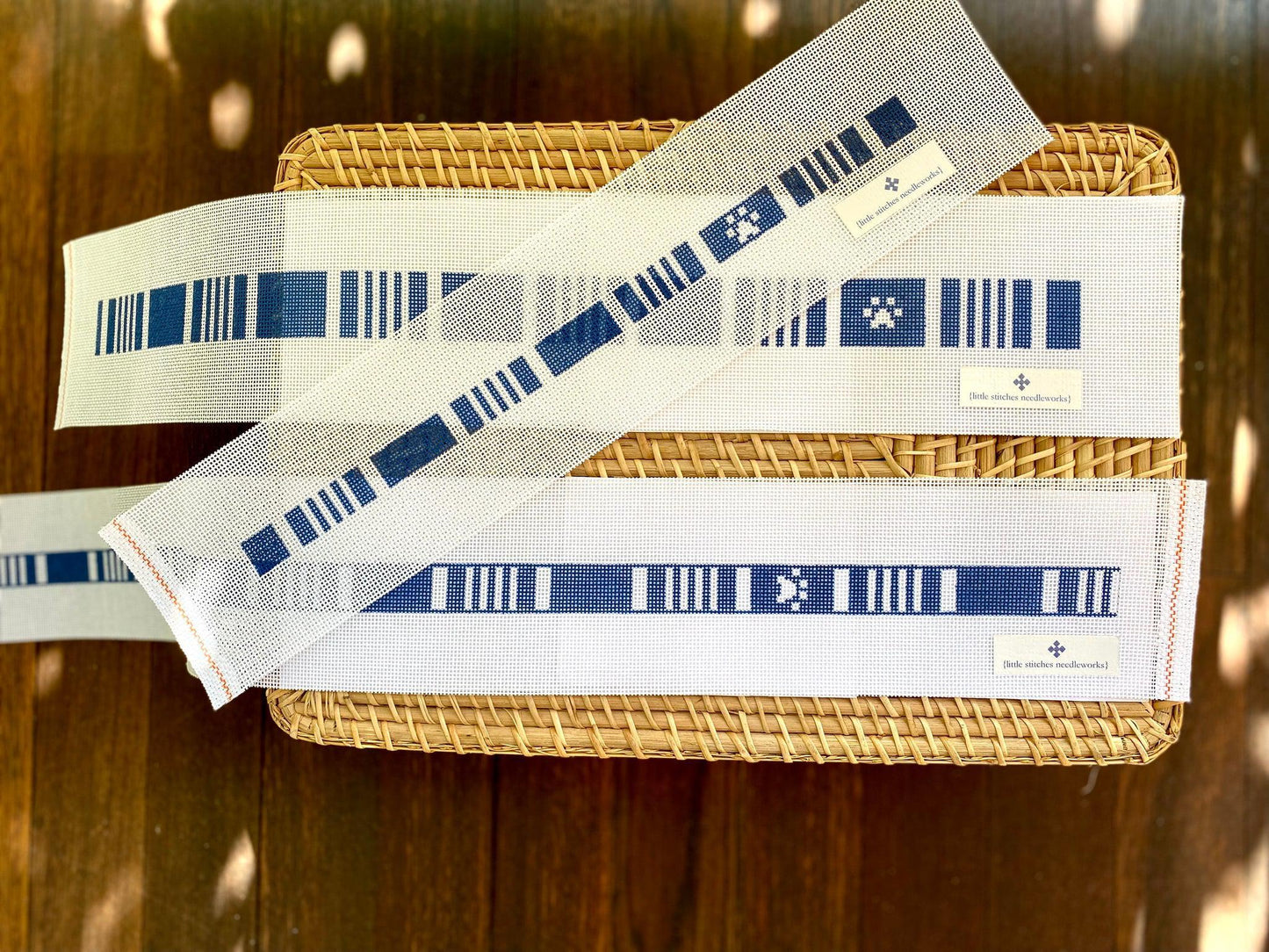 Blue Ticking Pet Collar - Large (by Little Stitches Needleworks)