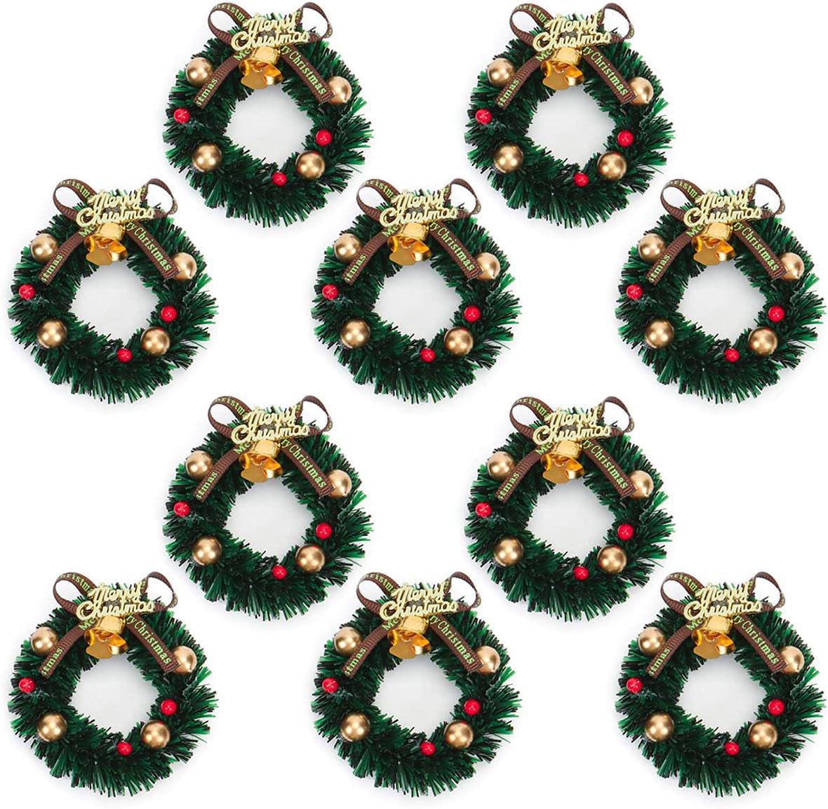 Mini Artifical Christmas Wreath w/ Bow, Merry Christmas Sign and Berries and Gold Ornaments