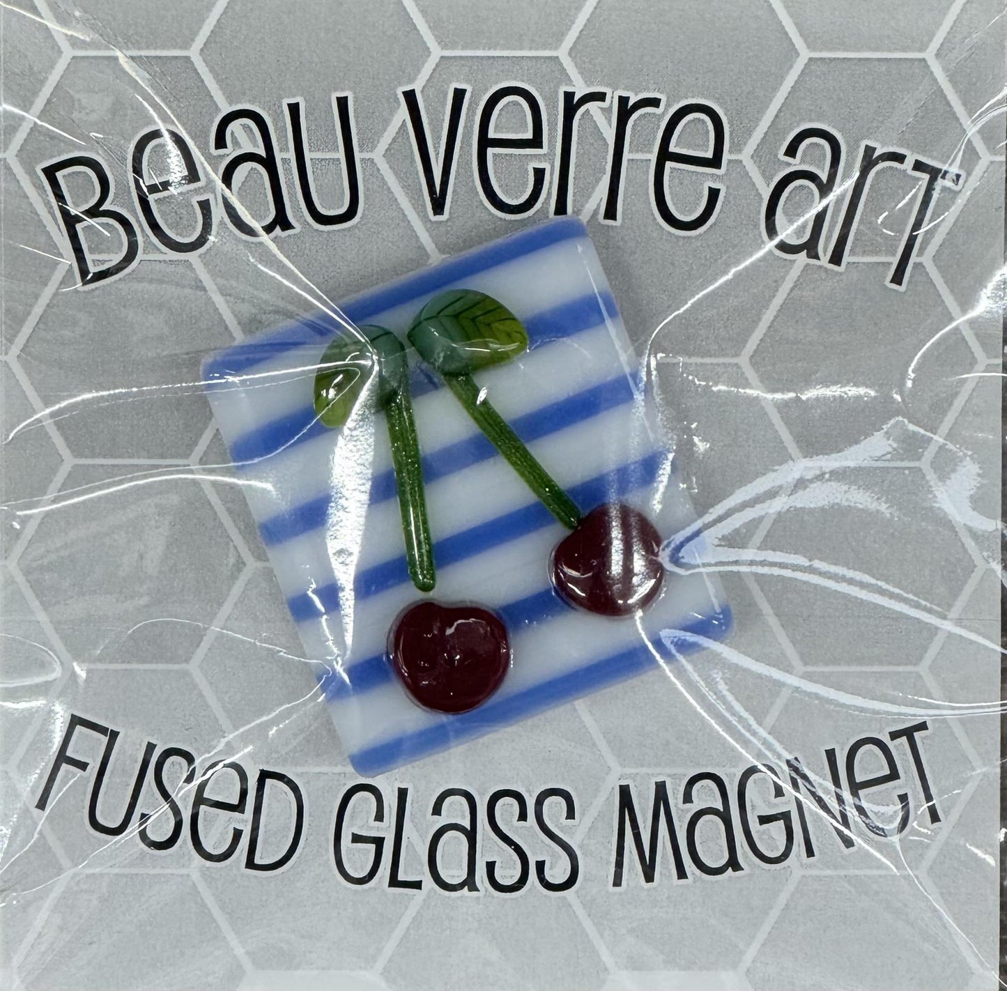 Cherries on Stripes (Fused Glass) needle minder