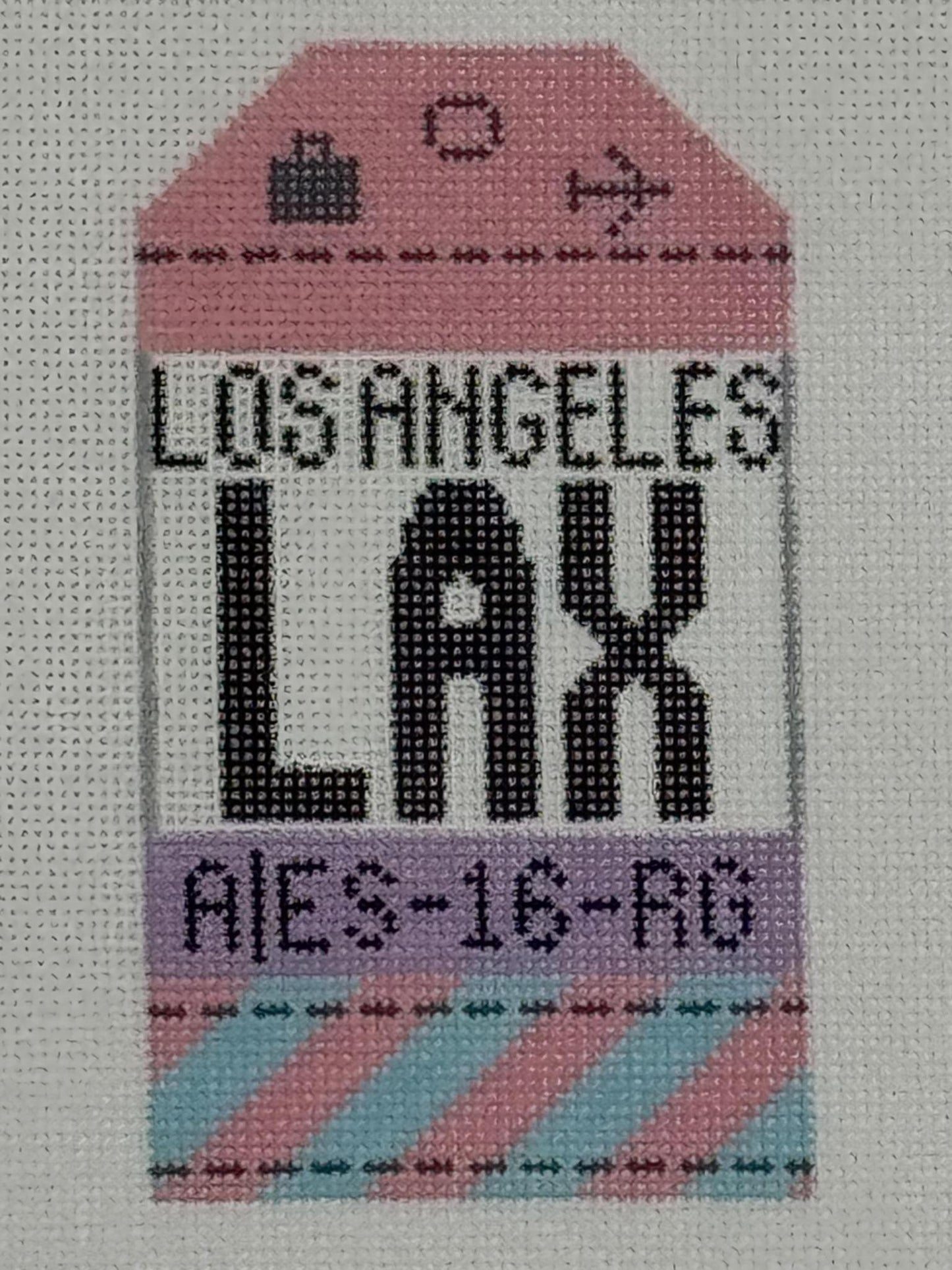 Los Angeles Luggage Tag (by Hedgehog Needlepoint)