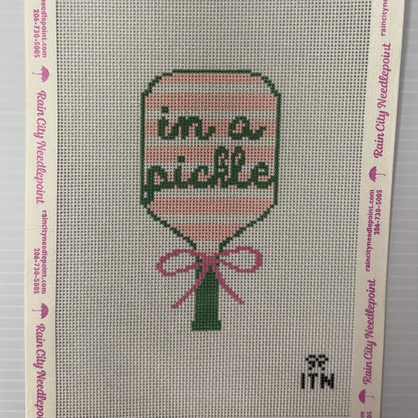 In a Pickle Pickleball Racket (by Ivy Thread Needlepoint)