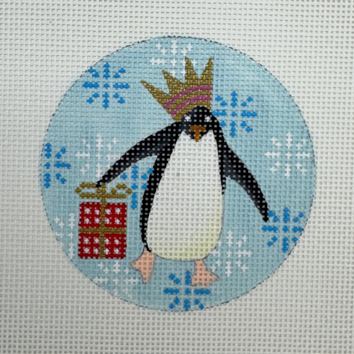 Penguin Christmas Circle Red (by Bradley Needlepoint)