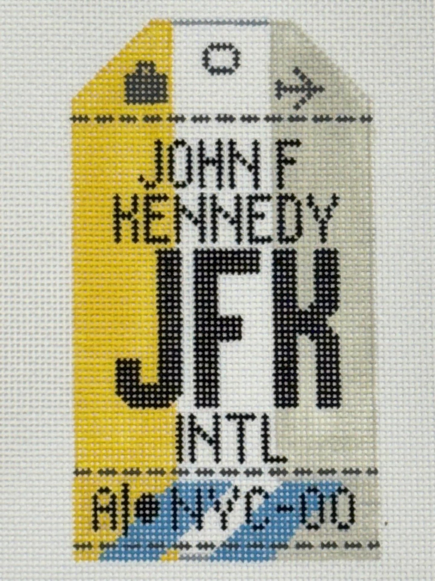 JFK Luggage Tag (by Hedgehog Needlepoint)