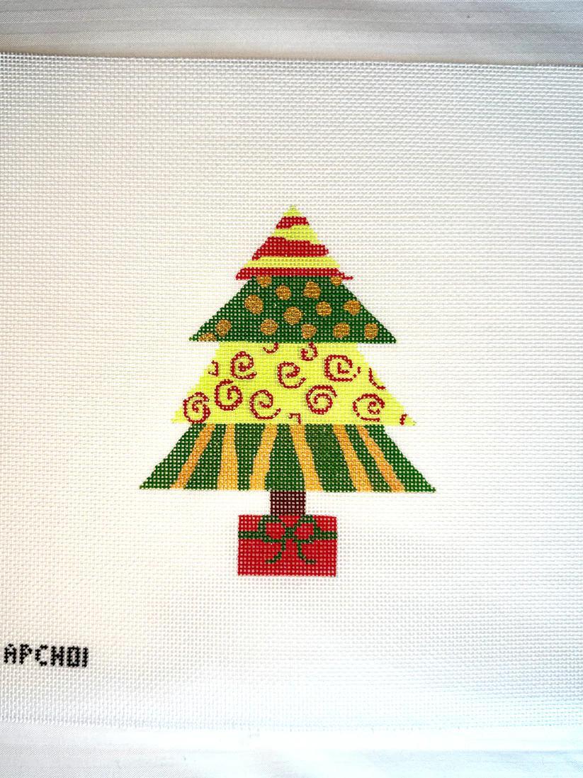 Graphic Christmas Tree w/ Present Base (by Officially Needlepoint/Amy Poore) - APCH-01