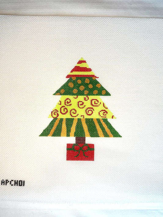 Graphic Christmas Tree w/ Present Base (by Officially Needlepoint/Amy Poore) - APCH-01