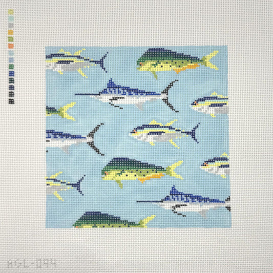 Stream of Ocean Fish (by Dogwood Needlepoint)