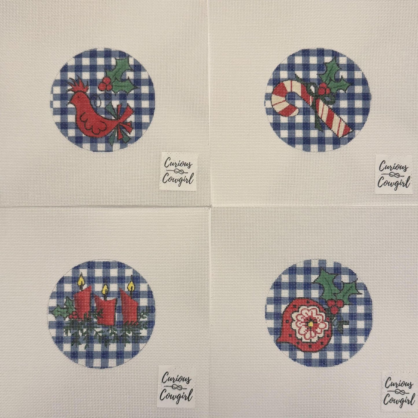 Blue Gingham Christmas Round