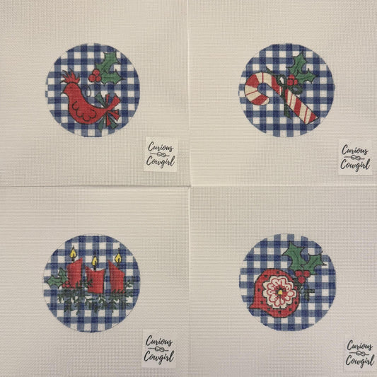 Blue Gingham Christmas Round