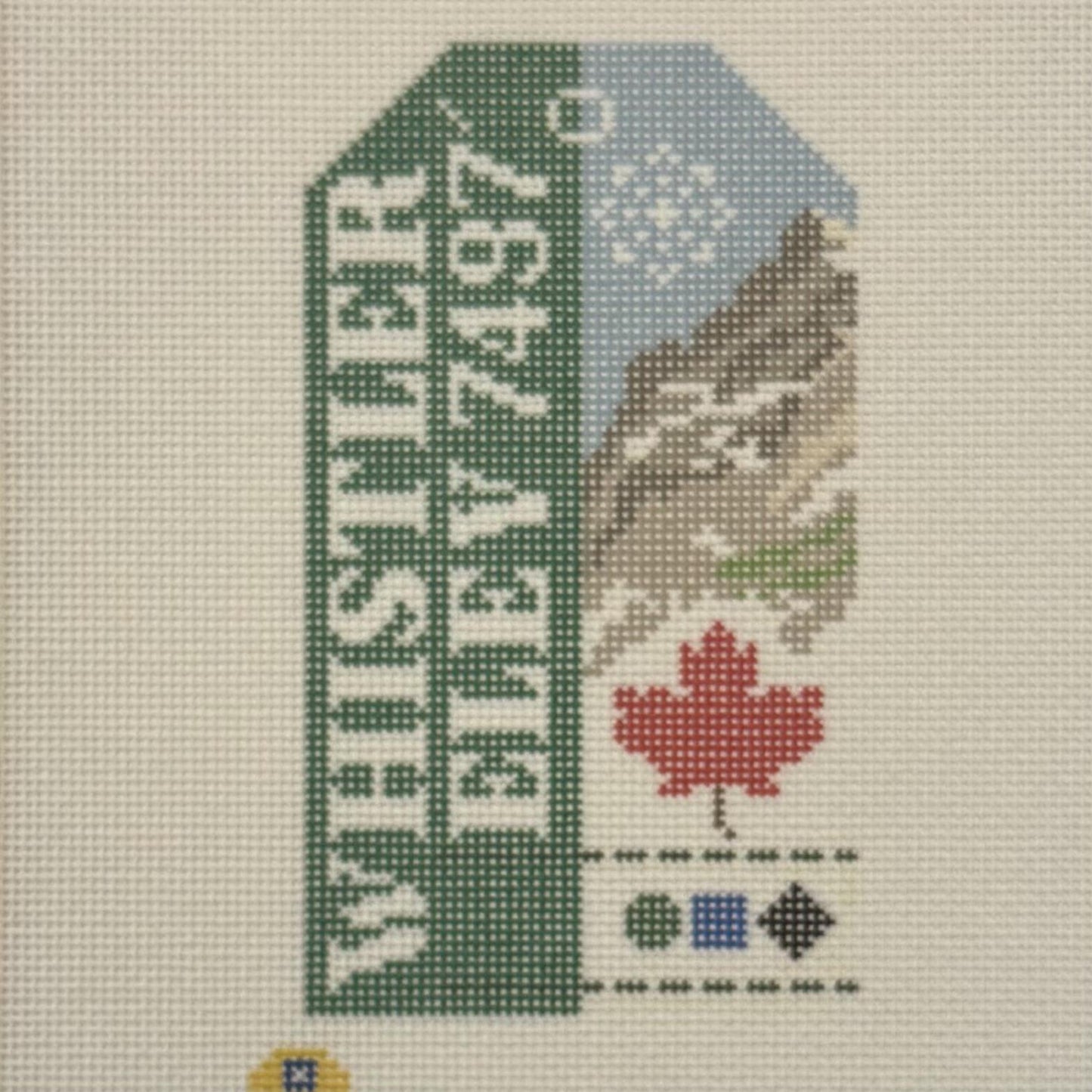 Whistler Luggage Tag (by Hedgehog Needlepoint)