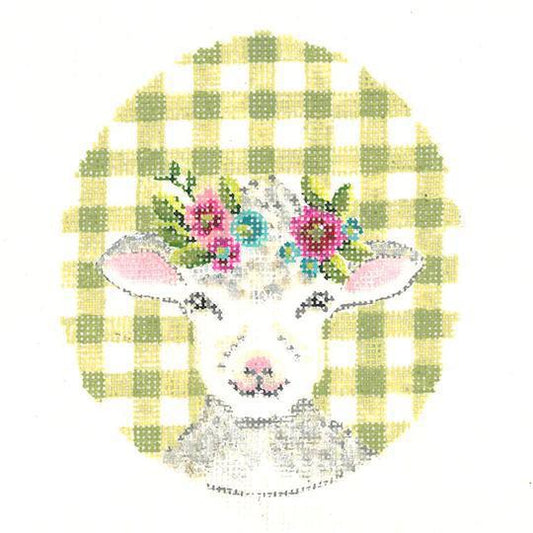 Lamb with Flower Crown on Green Gingham (by KCN) KEA 74-18m