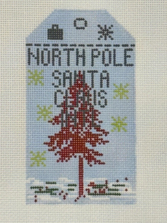 North Pole Luggage Tag (by Hedgehog Needlepoint)