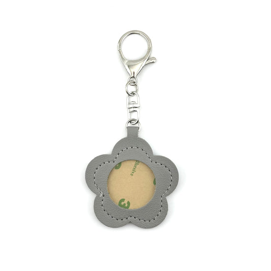 Leather Self-Finishing Floral Key Fob - Grey