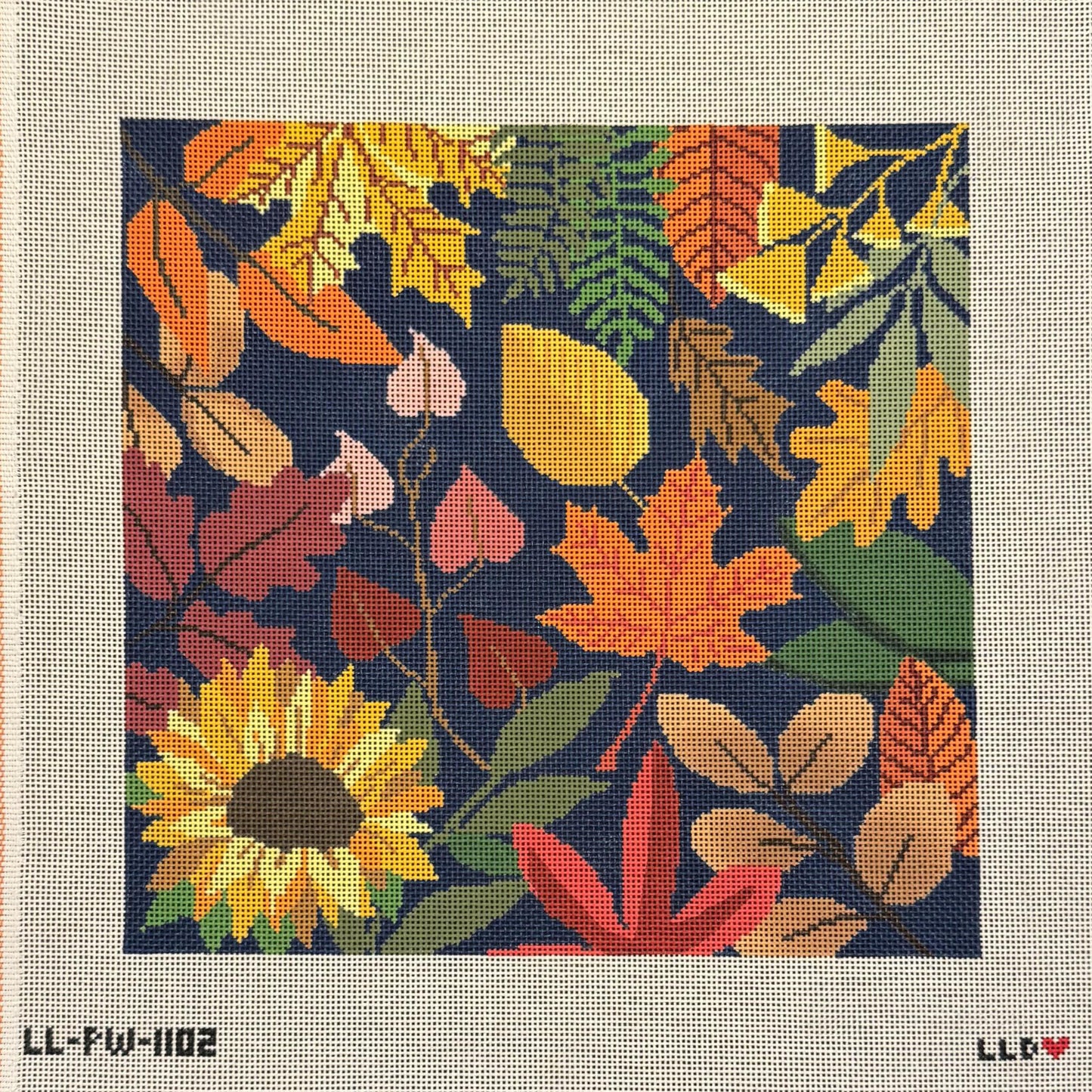 Blue Autumn Botanical Leaves Pillow (by Laura Love)