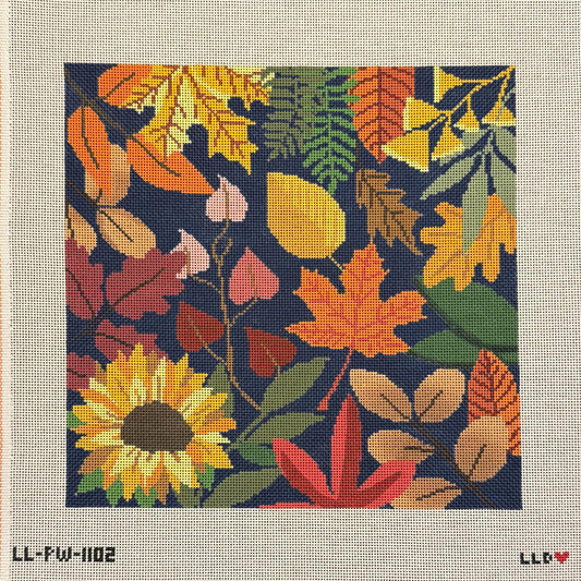 Blue Autumn Botanical Leaves Pillow (by Laura Love)