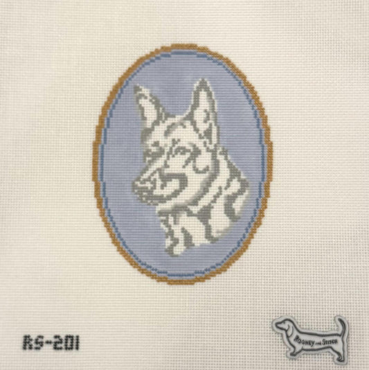German Shepherd Dog Cameo (by Rooney and Stitch / Atlantic Blue Canvas)