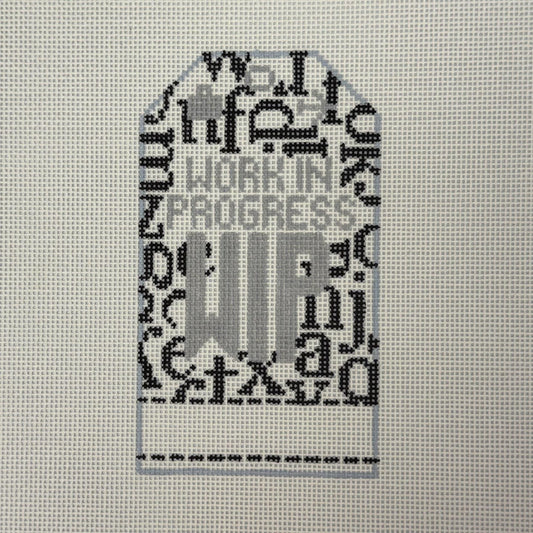 Work in Progress ("WIP") Luggage Tag (by Hedgehog Needlepoint)