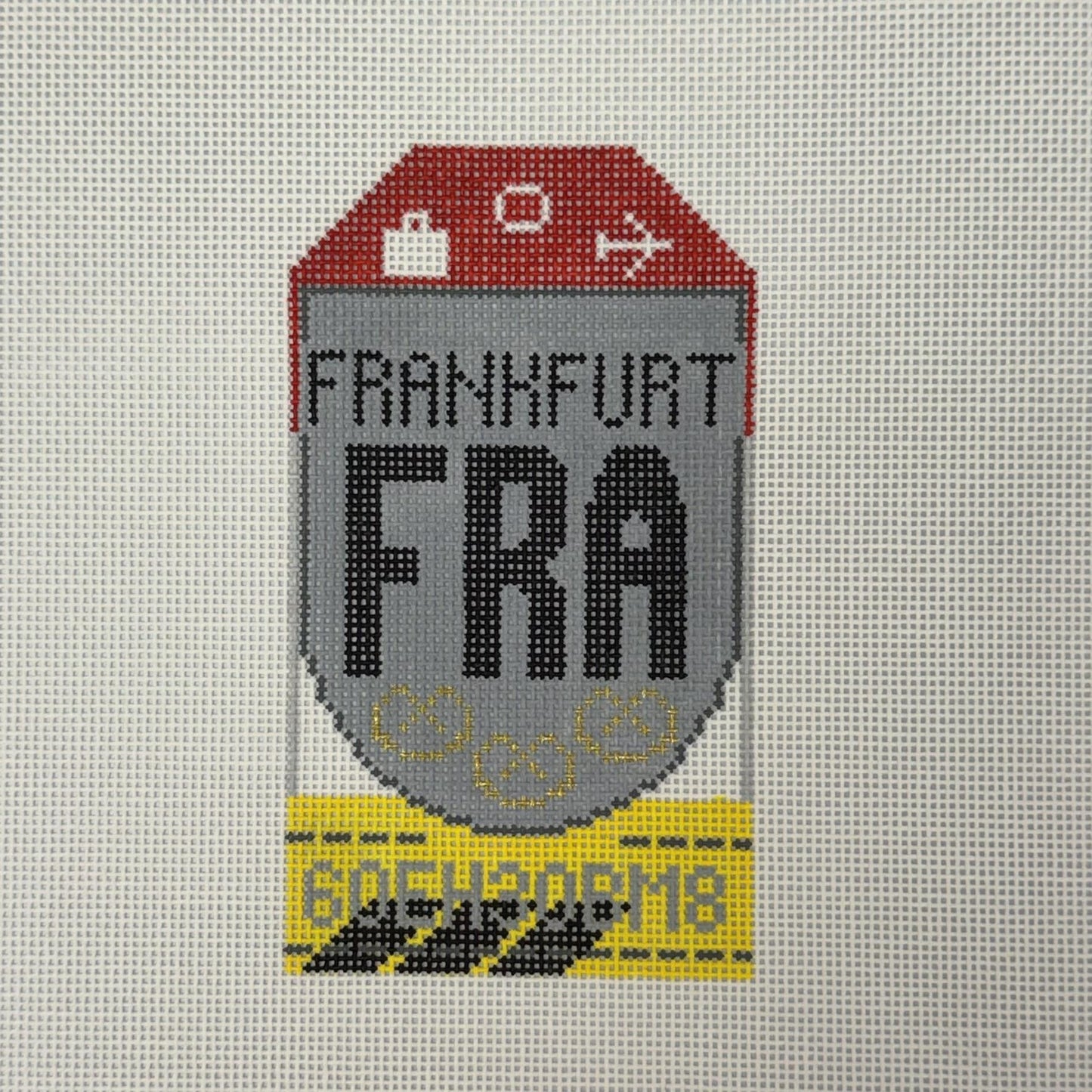 Frankfurt Luggage Tag (by Hedgehog Needlepoint)