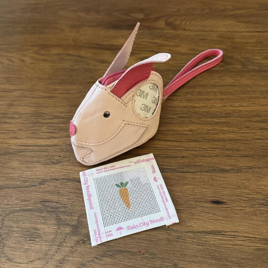 Bunny Leather Pouch Wristlet with Carrot Mini Canvas