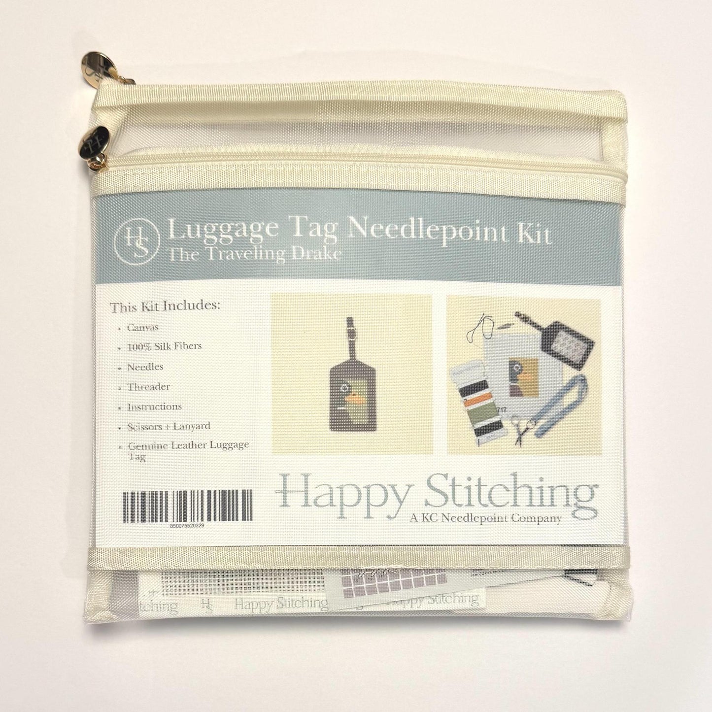 The Traveling Drake Luggage Tag Needlepoint Kit (by Happy Stitching / KCN)