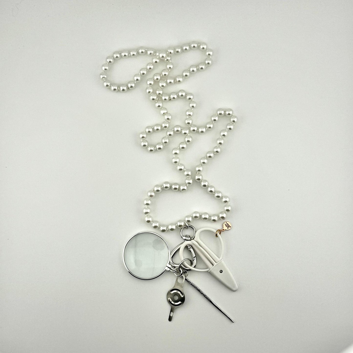 Gemstone Heart Chatelaine - White Pearl Beads