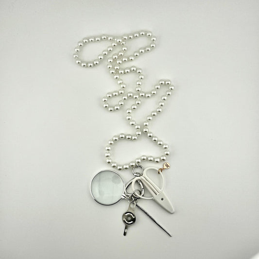Gemstone Heart Chatelaine - White Pearl Beads