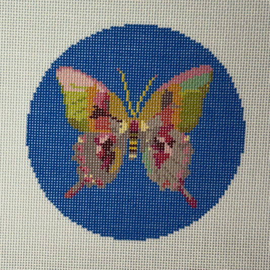 Gold & Green Butterfly on Blue (by Nash & Daughters Needlepoint)