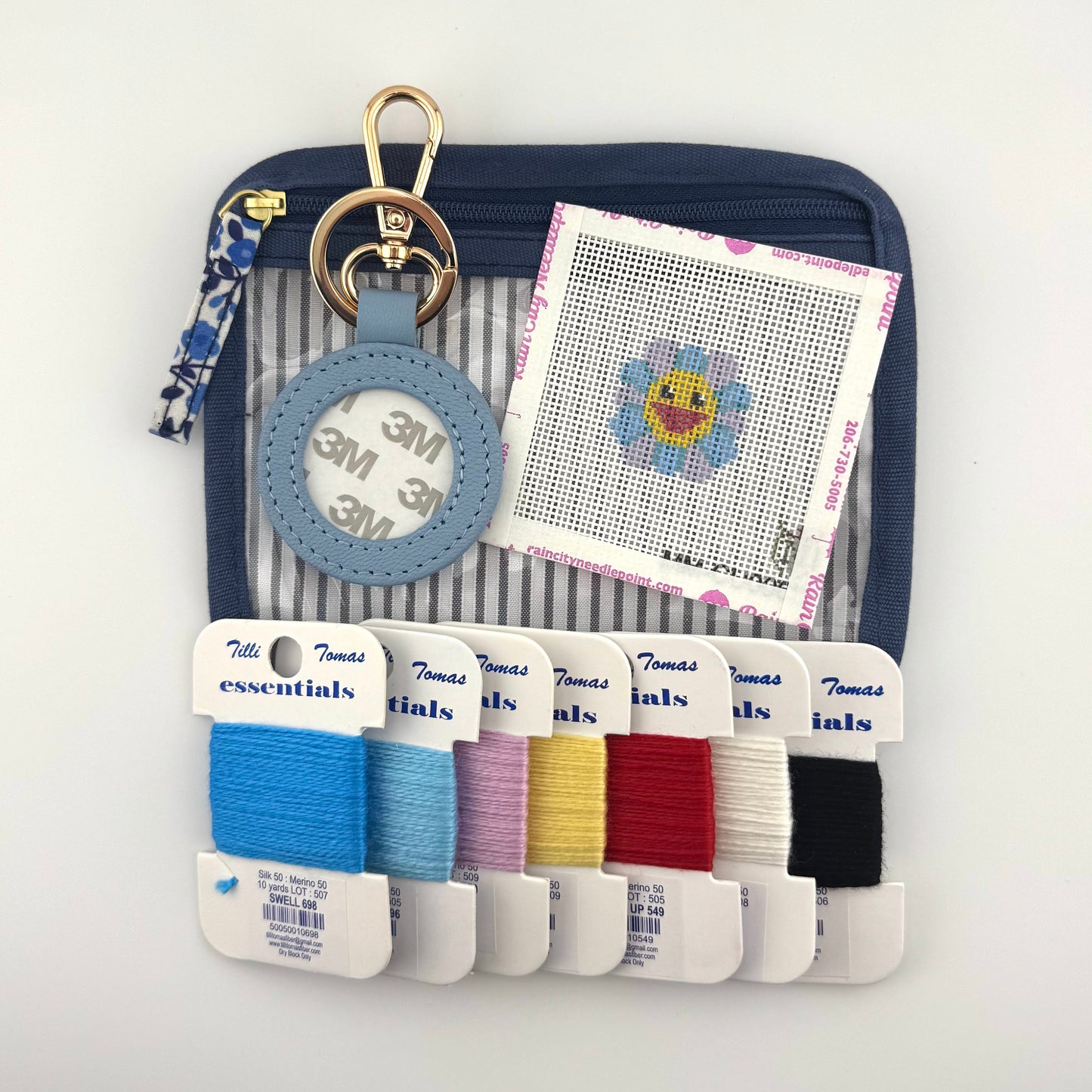 Happy Flower Blue Leather Fob Kit
