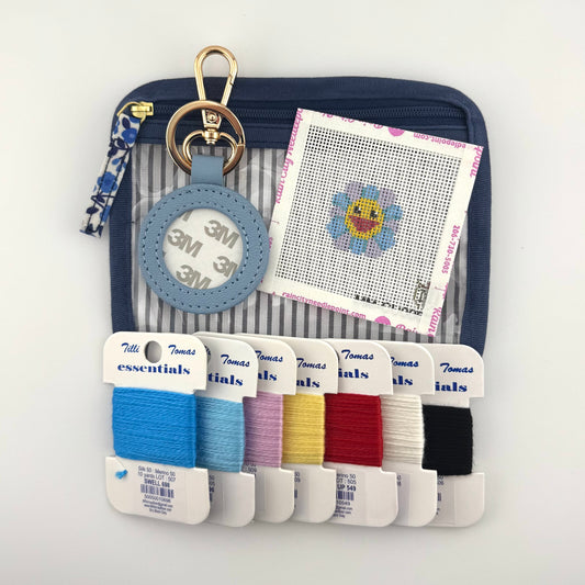 Happy Flower Blue Leather Fob Kit