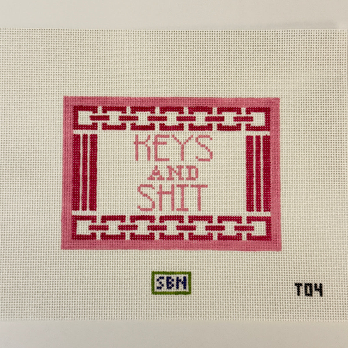 Keys & Sh!t Tray Insert, Pink (by Susan Battle Needlepoint)