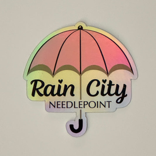 Rain City Needlepoint Holographic Die Cut Sticker