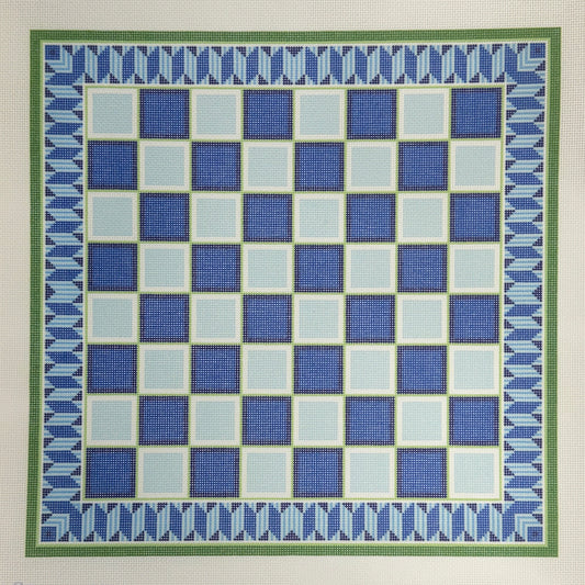 Chess Checkers Board Blue & Green (by Bradley Needlepoint)