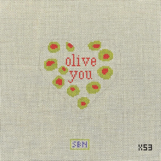 Olive You Heart Ornament (by Susan Battle Needlepoint)