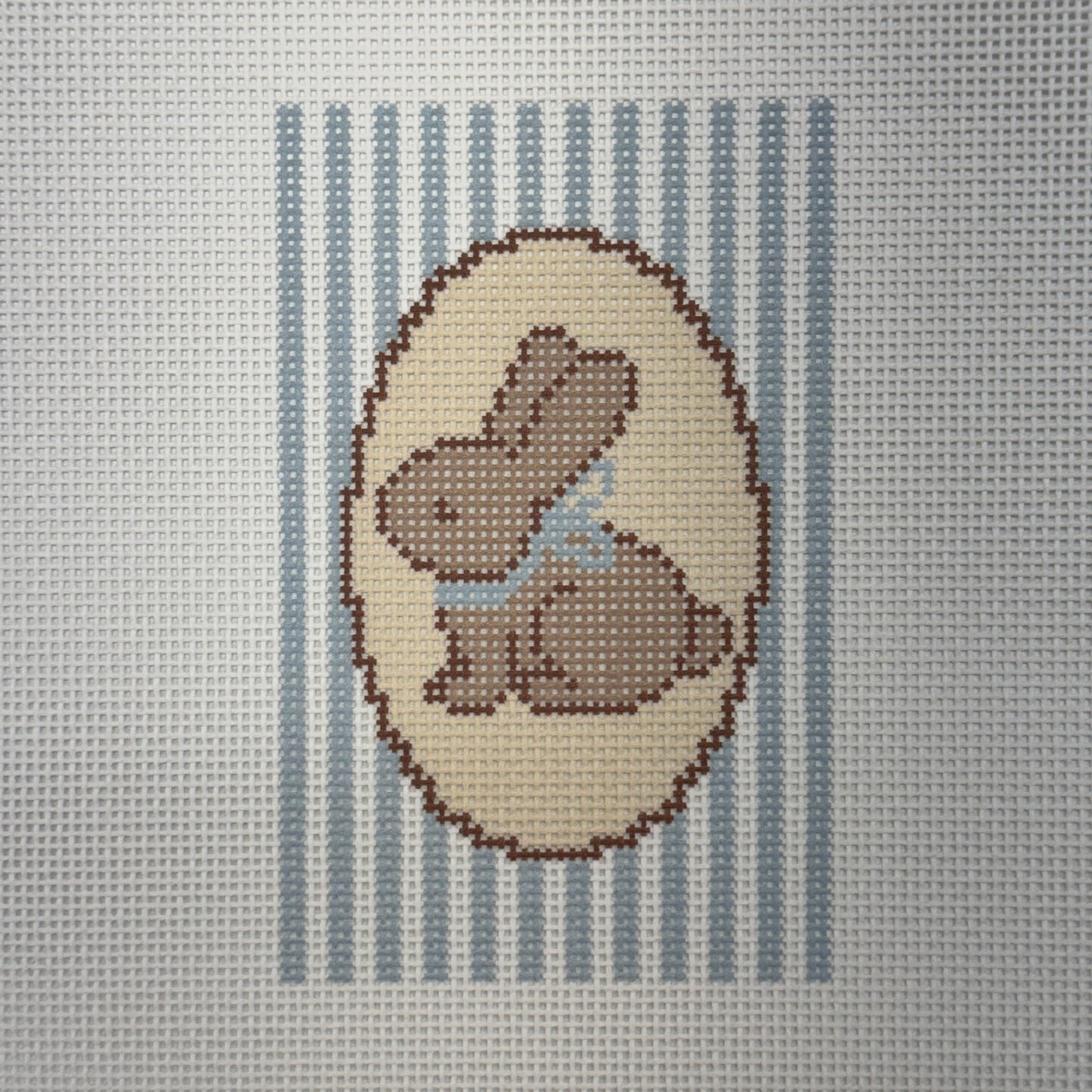 Blue Bunny Striped Oval (by Oz Needle and Thread)