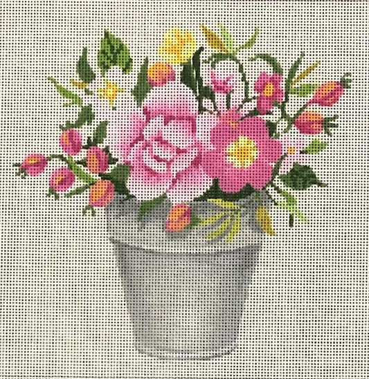 Pink Flowers in Pot (by A Stitch In Time) ASIT467
