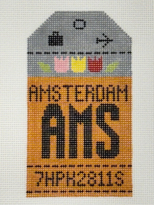 Amsterdam Luggage Tag (by Hedgehog Needlepoint)