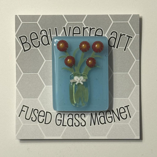 Poppies in Vase (Fused Glass) needle minder
