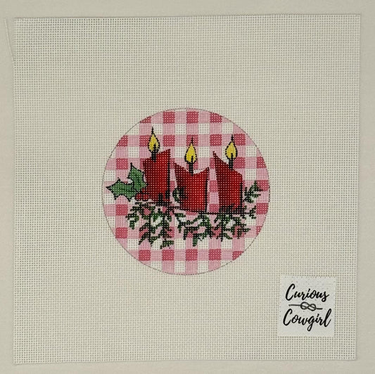 Pink Gingham Three Candles (by Curious Cowgirl) MCC-PGTC