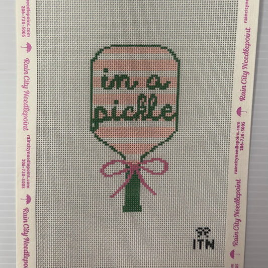In a Pickle Pickleball Racket (by Ivy Thread Needlepoint)